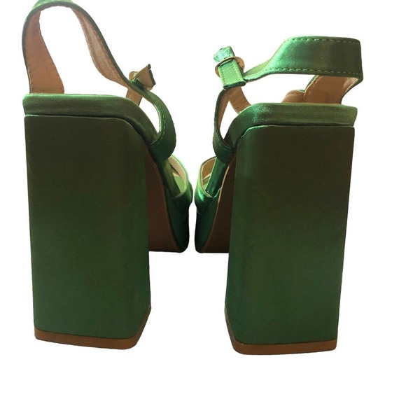 BRIGHT Green Satin Platform Strappy Sandals, Size 8.5 - Picture 9 of 13